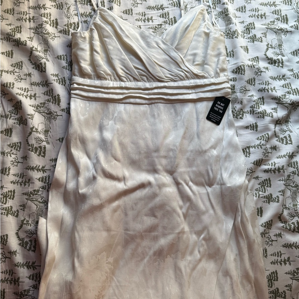 Express White Ruched Slip Elegant Dress with Spaghetti Strap - Picture 2 of 6